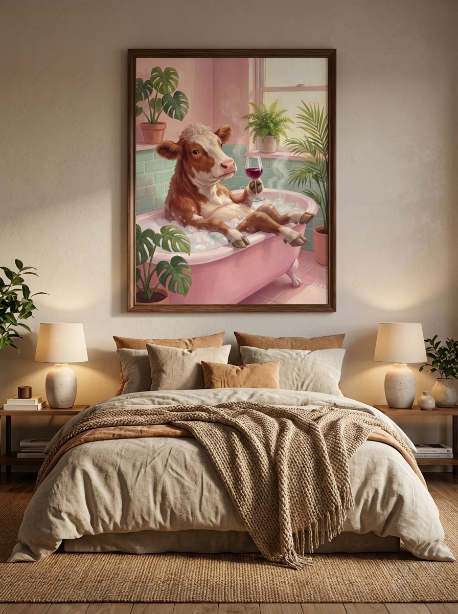 Çekici İnek Küvet Sanat Baskısı