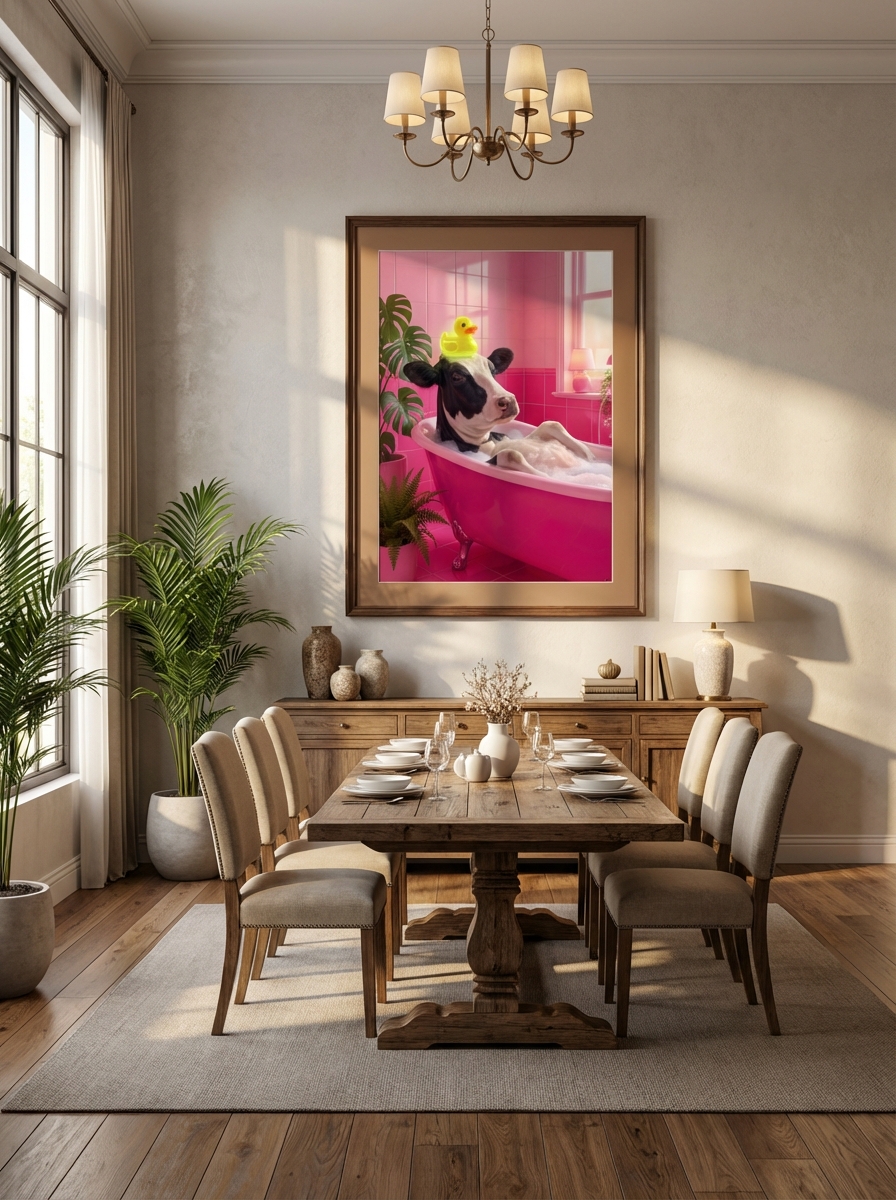 Neşeli Pembe İnek Duvar Resmi