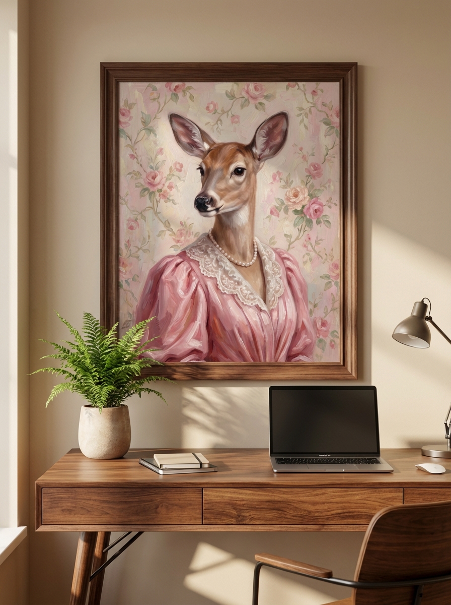 Şık Pembe Elbiseli Geyik Baskıları