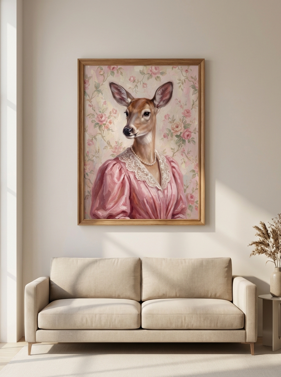 Çocuk Odası İçin Pembe Geyik Sanatı