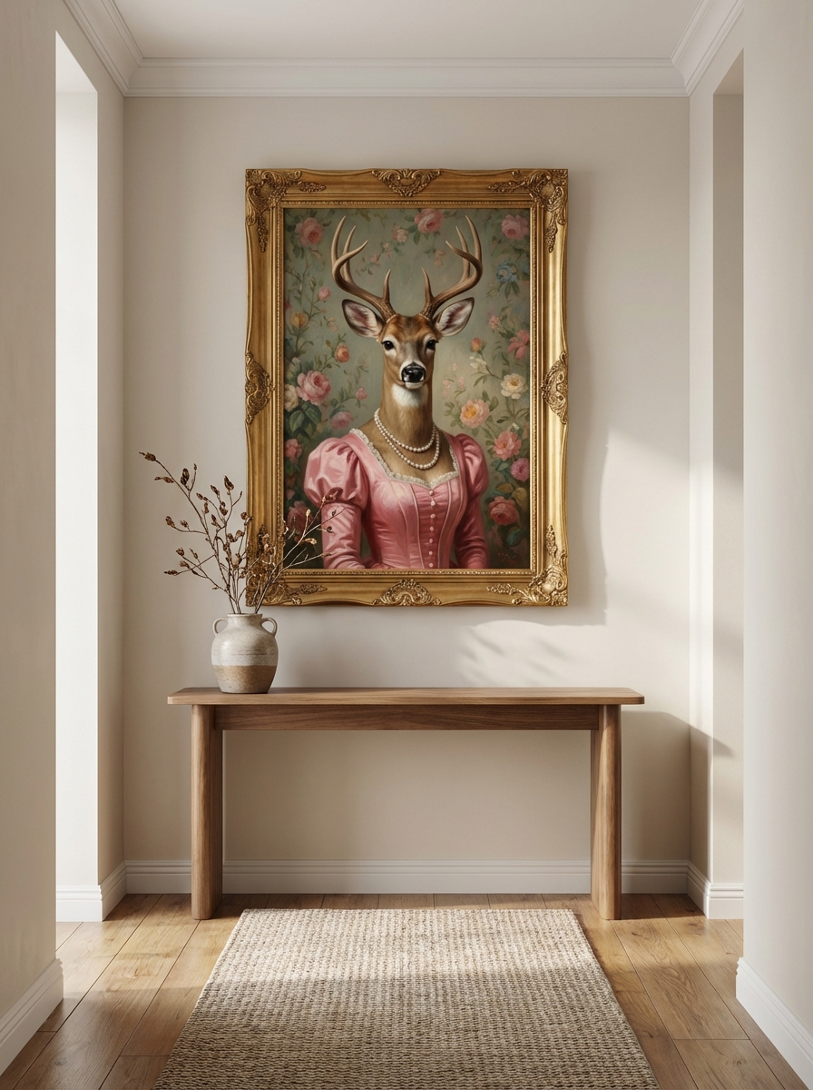 Geyik Temalı Pembe Duvar Sanatı