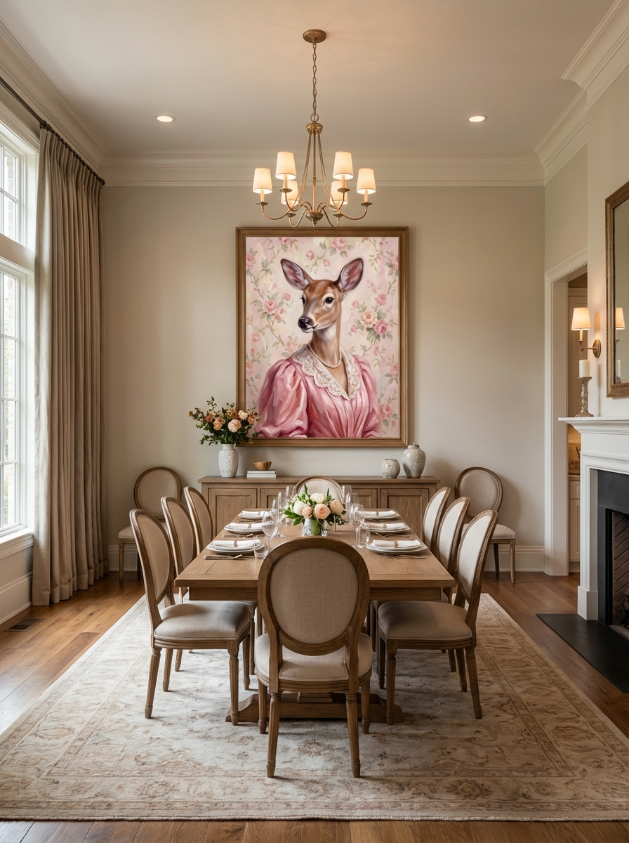 Pembe Elbiseli Geyik: Sevimli Duvar Sanatı