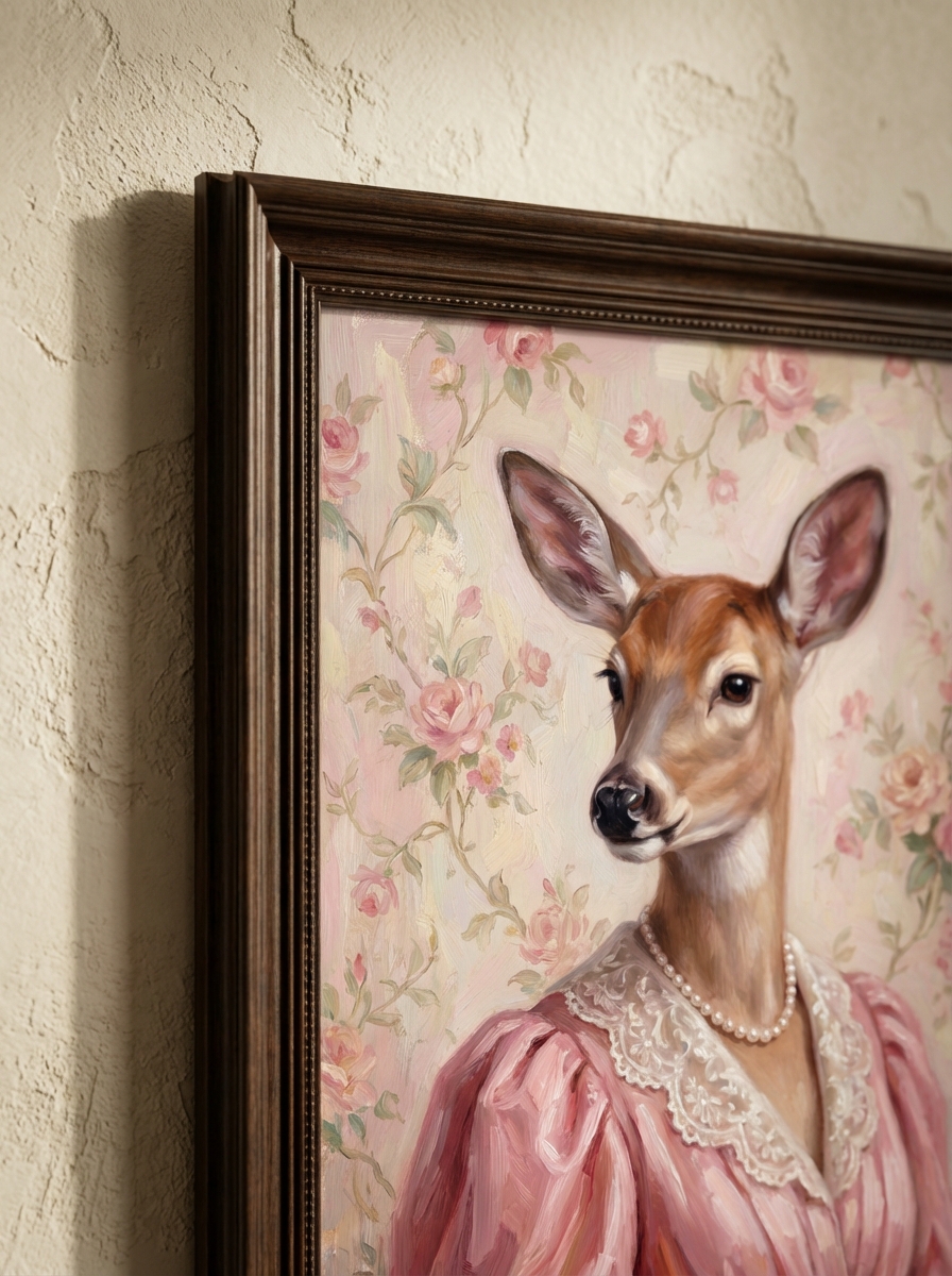Şık Geyik Pembe Elbiseli Duvar Baskısı