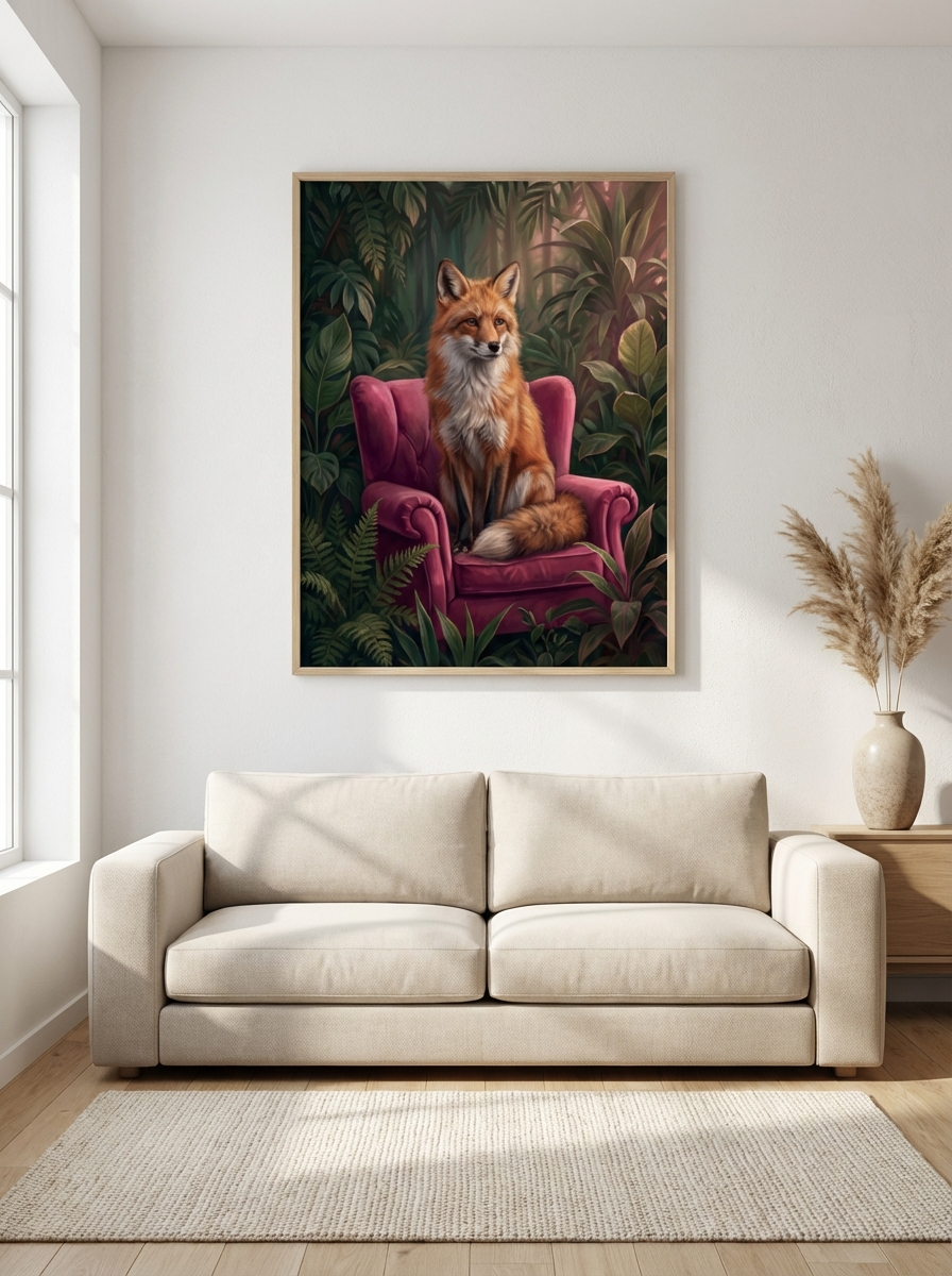 Whimsical Fox on Armchair Duvar Sanatı for Nursery