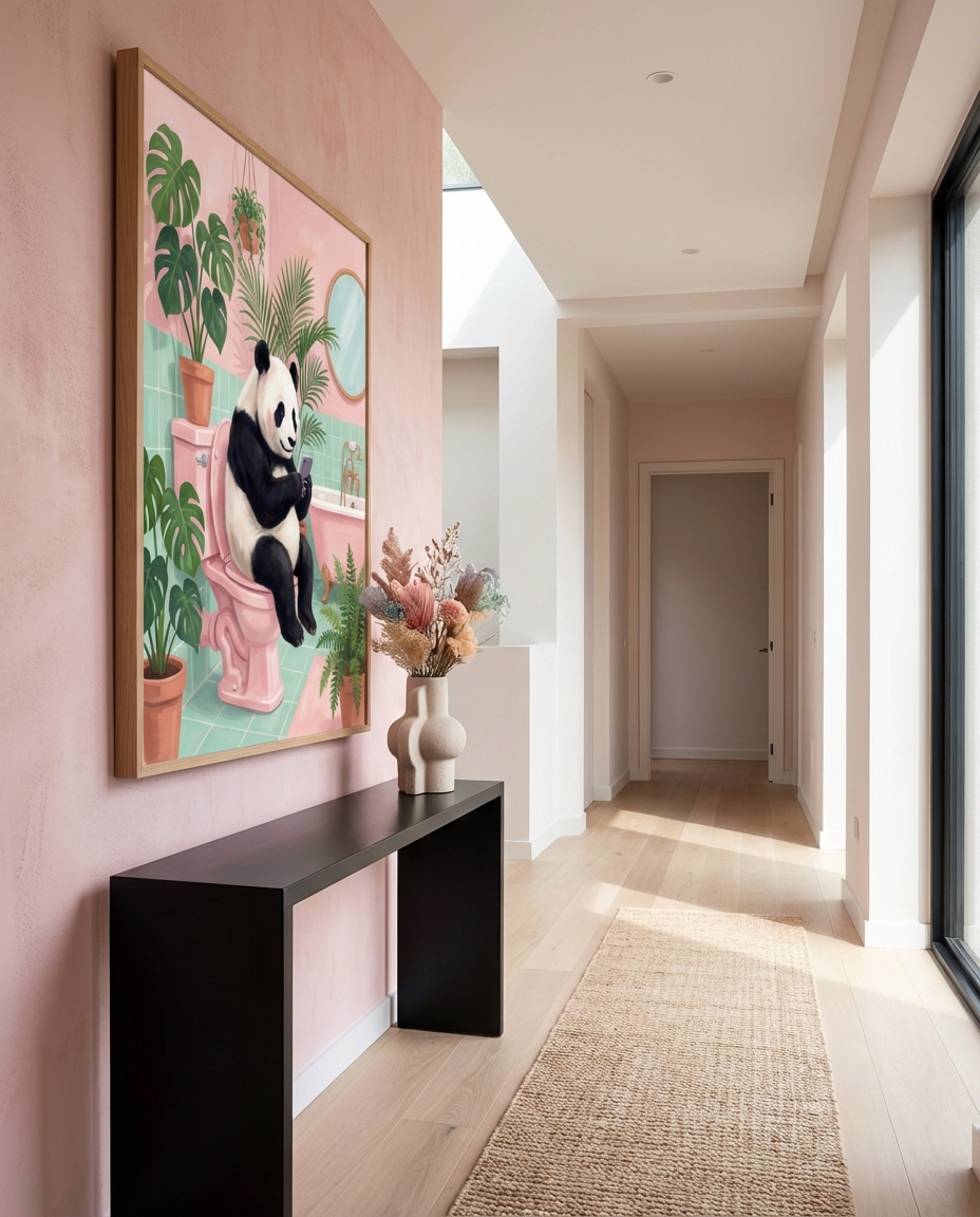 Whimsical Panda with Tuvalet Humor Duvar Sanatı for Fun Spaces