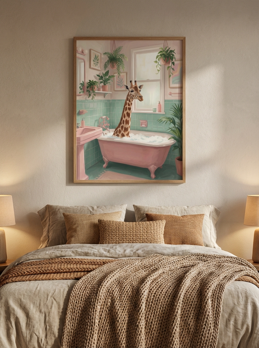 Sevimli Zürafa Küvette Baskı | Her Çocuk Odası için Mükemmel