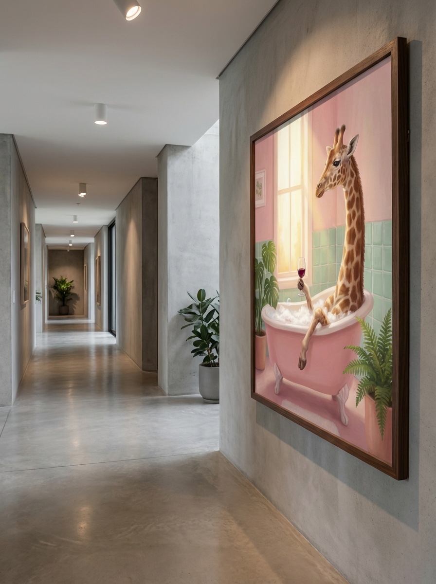 Unique Giraffe Bath Time Duvar Sanatı