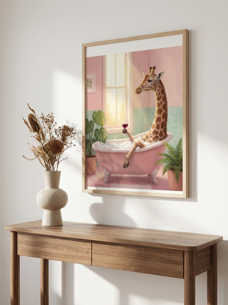 Zürafa Küvette Poster - Çocuklar İçin Renkli Dünya