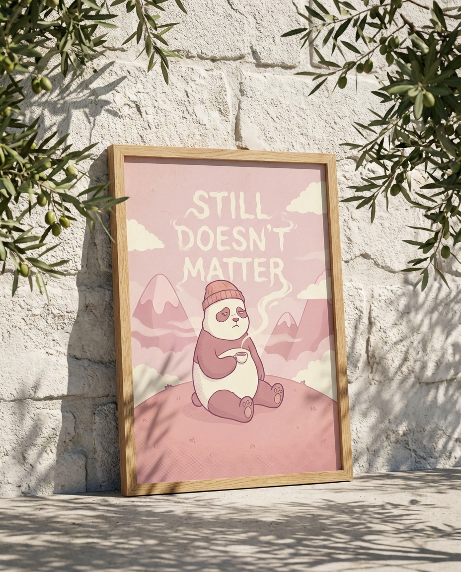 Grumpy Panda Kahve Temalı Duvar Sanatı