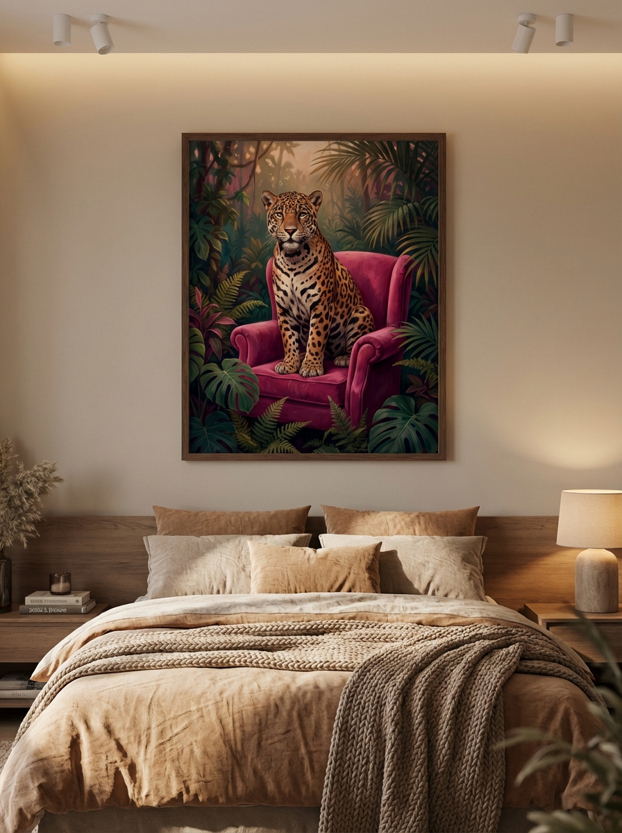 Sophisticated Jaguar on Pembe Armchair Duvar Sanatı for Luxe Environments