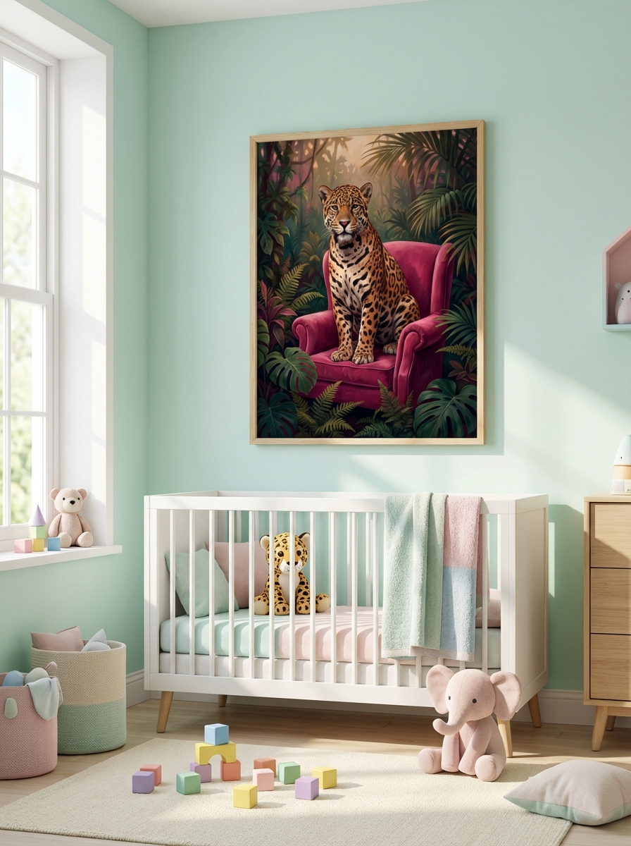 Eğlenceli ve Renkli: Pembe Koltuk Üzerindeki Jaguar