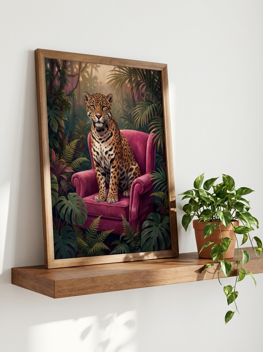 Trendy Jaguar on Pembe Armchair - Chic Duvar Sanatıwork