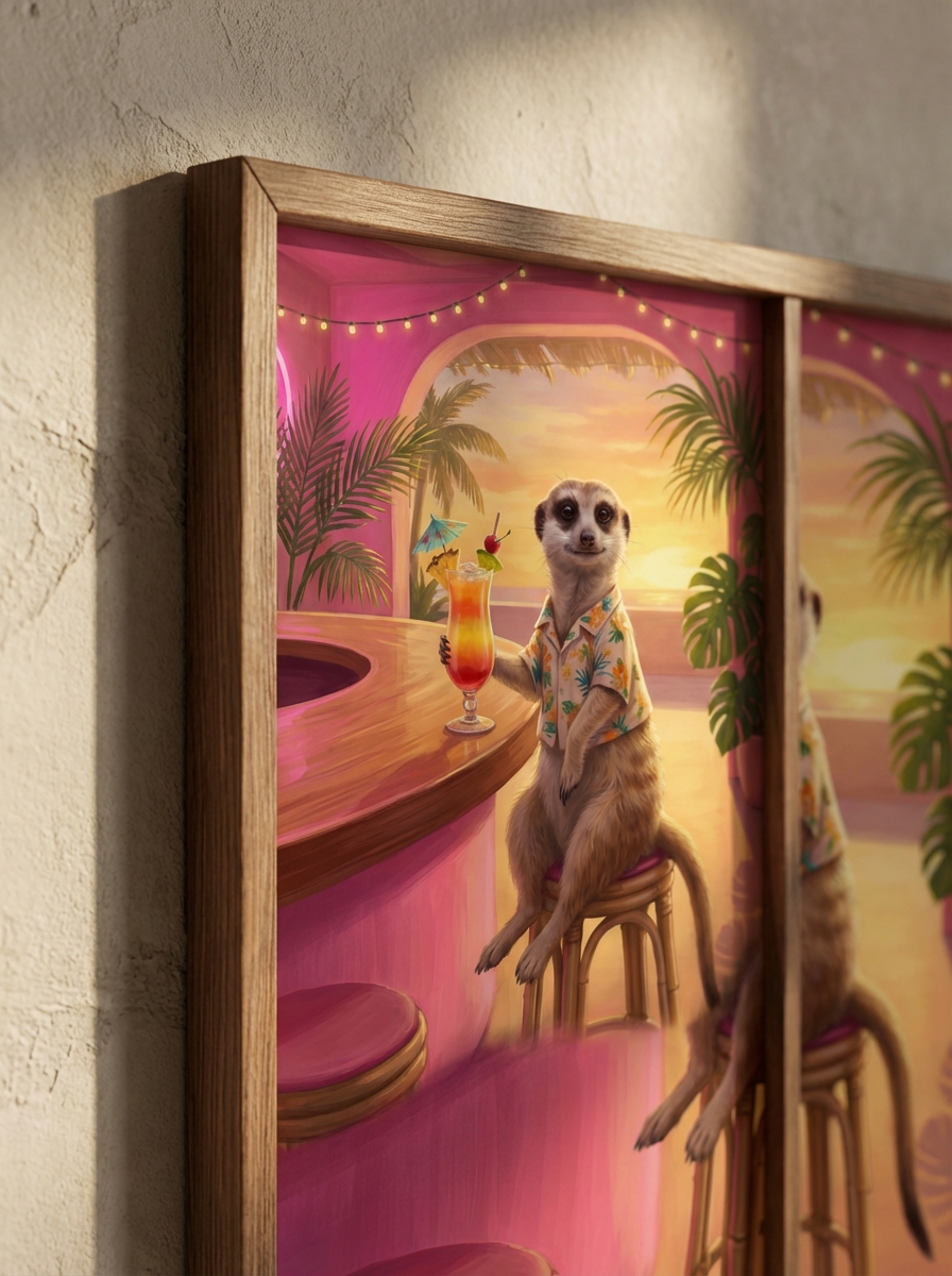 Plaj Temalı Sevimli Meerkat Tablosu