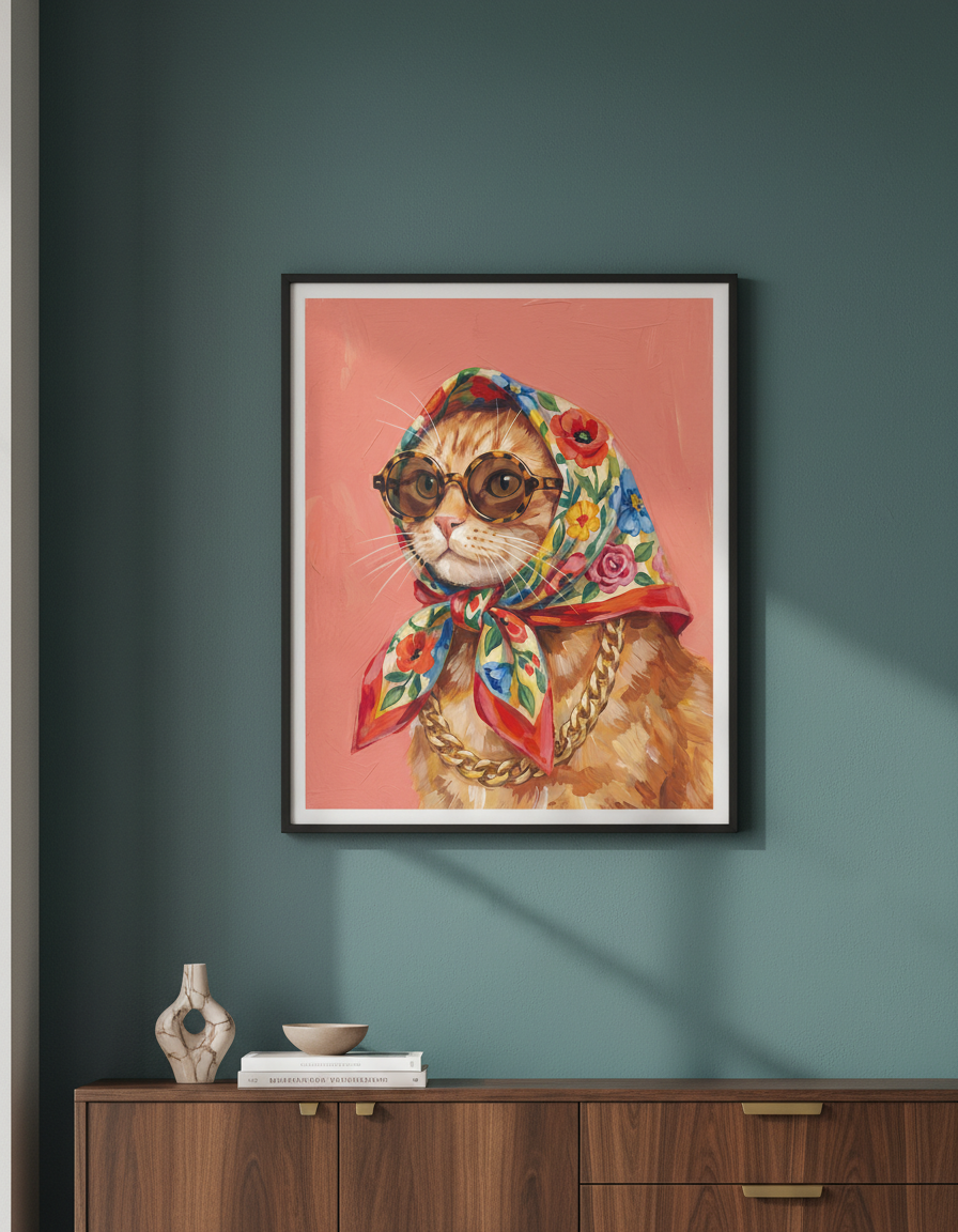 Pembe Kedi Desenli Kapı Süsü