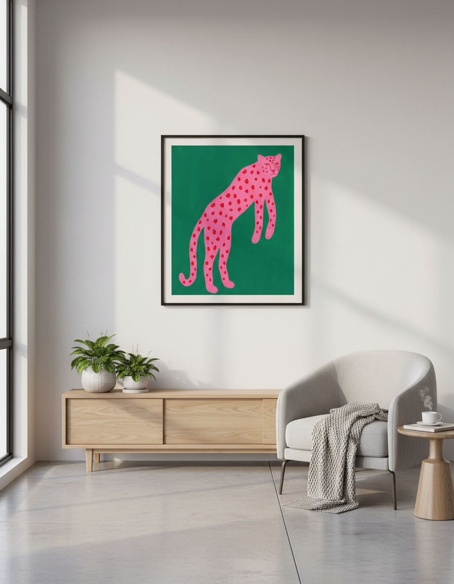 Pembe Leopar Desenli Tablo