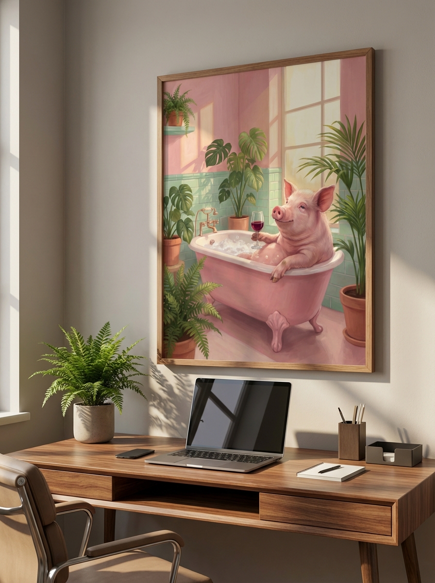 Sevimli Domuz Banyo Temalı Duvar Dekoru