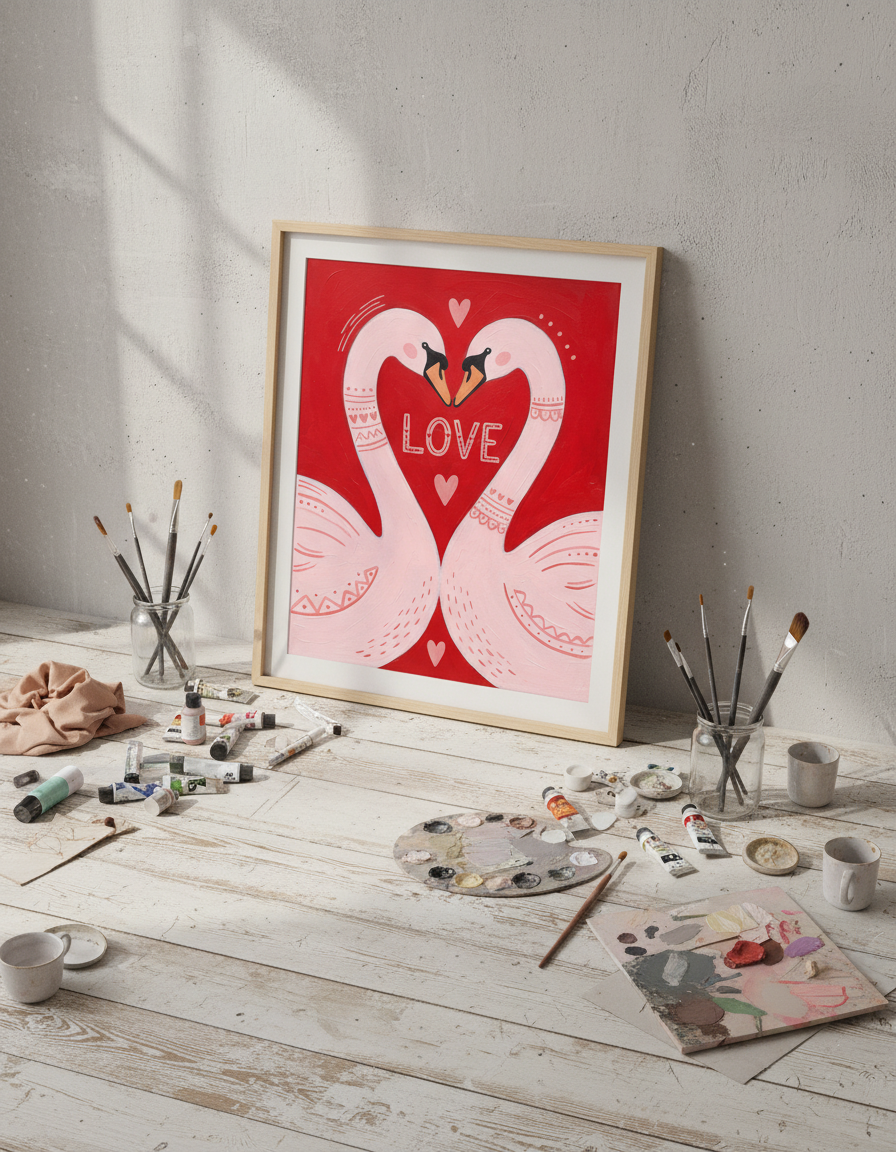 Pembe Kuğu Aşk Temalı Masa Seti