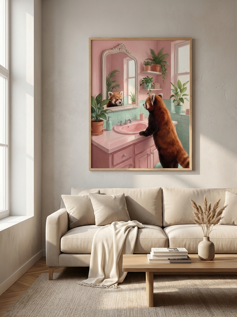 Tatlı Red Panda ile Banyo Duvar Sanatı