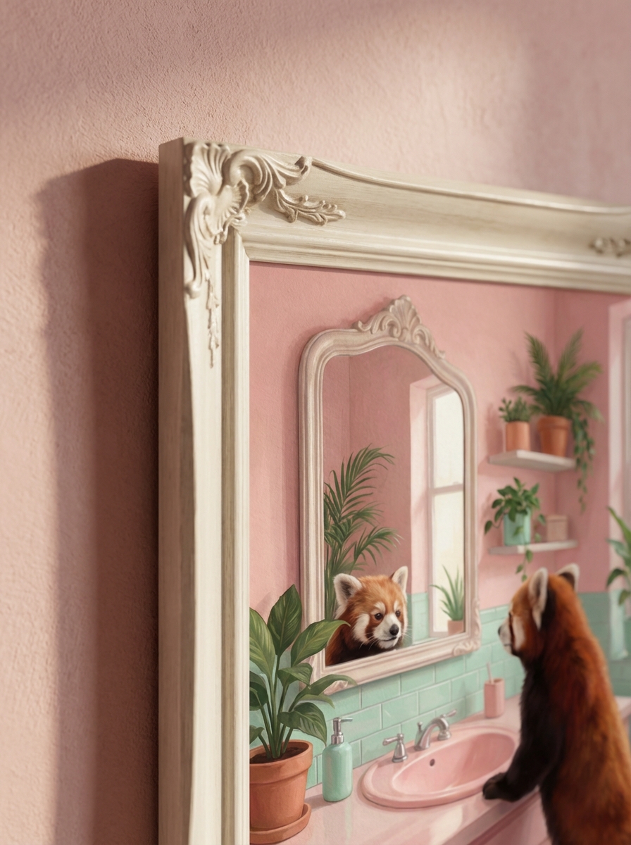 Modern Görünümlü Şık Kırmızı Panda Banyo Sanatı