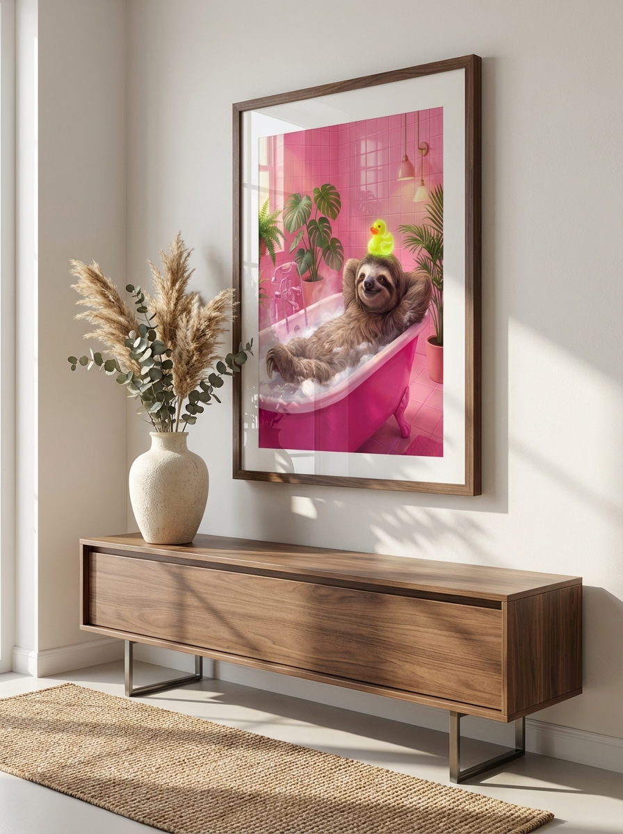 Elyaf Süslemeli Renkli Sloth Tablosu