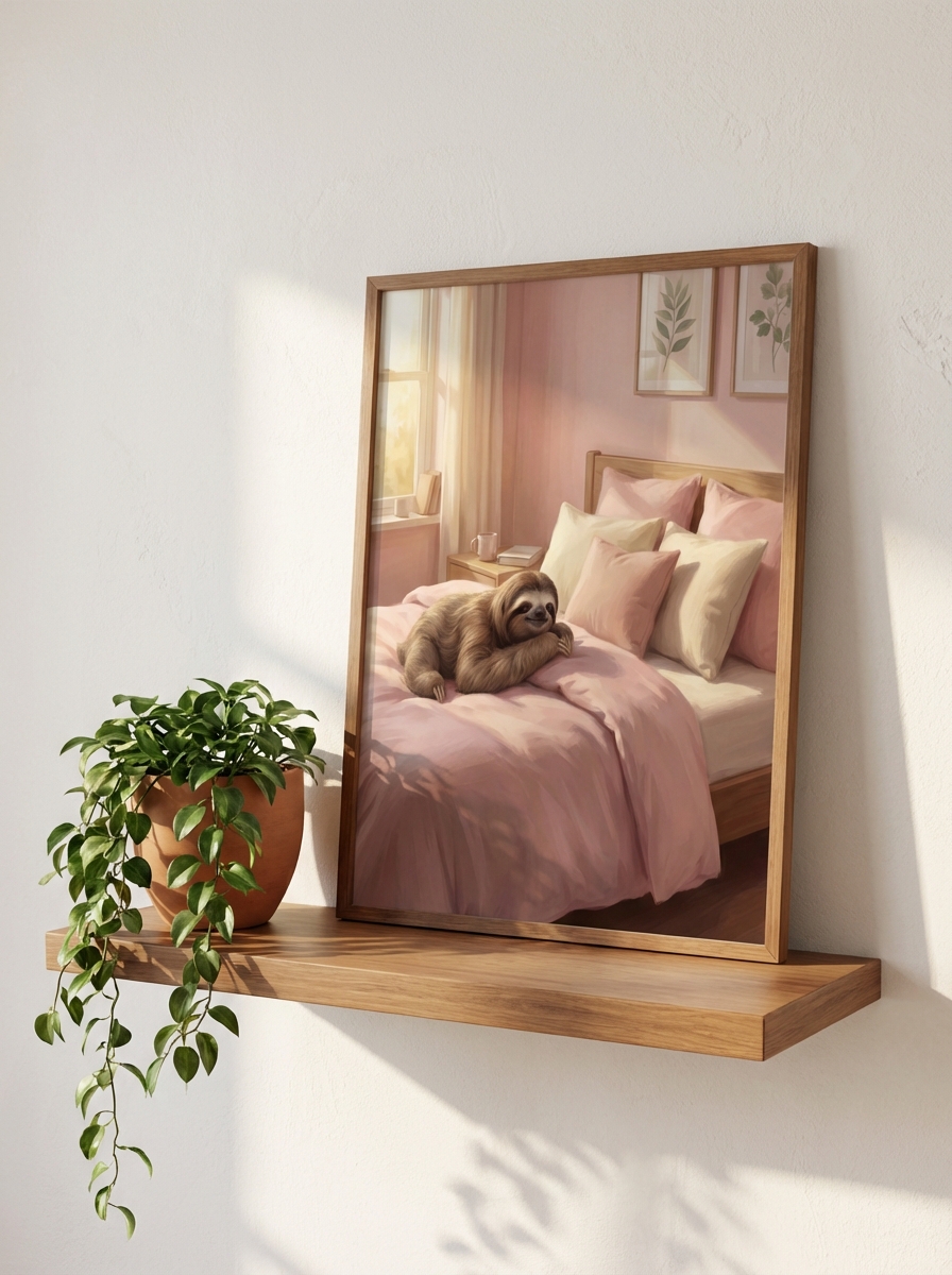 Sloth on Bed - Renkli Duvar Sanatı