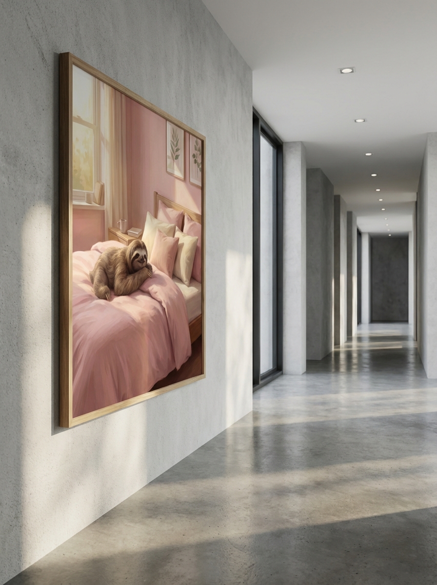 Eşsiz Sloth on Bed Duvar Sanatı