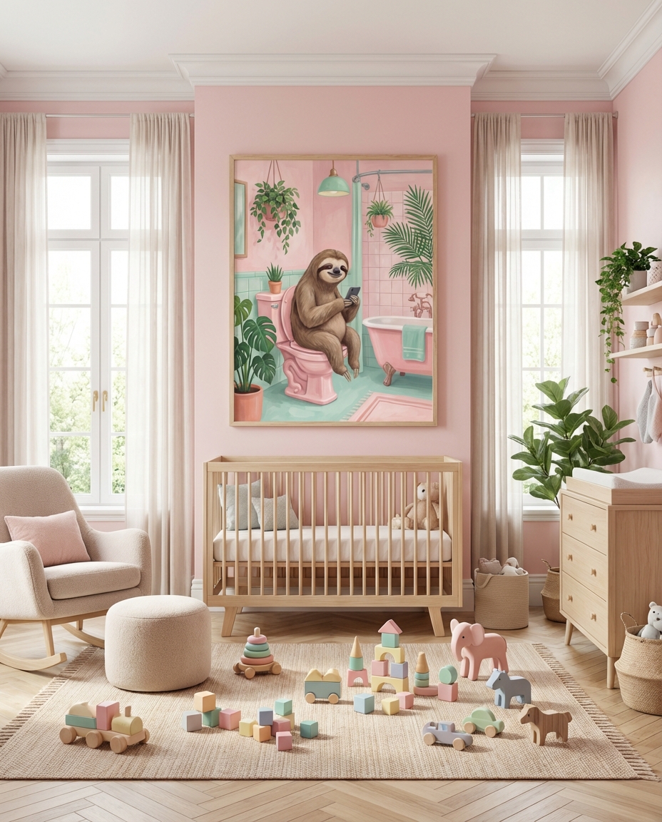 Cute Sloth on Tuvalet Art Print for a Fun Dekorasyonu