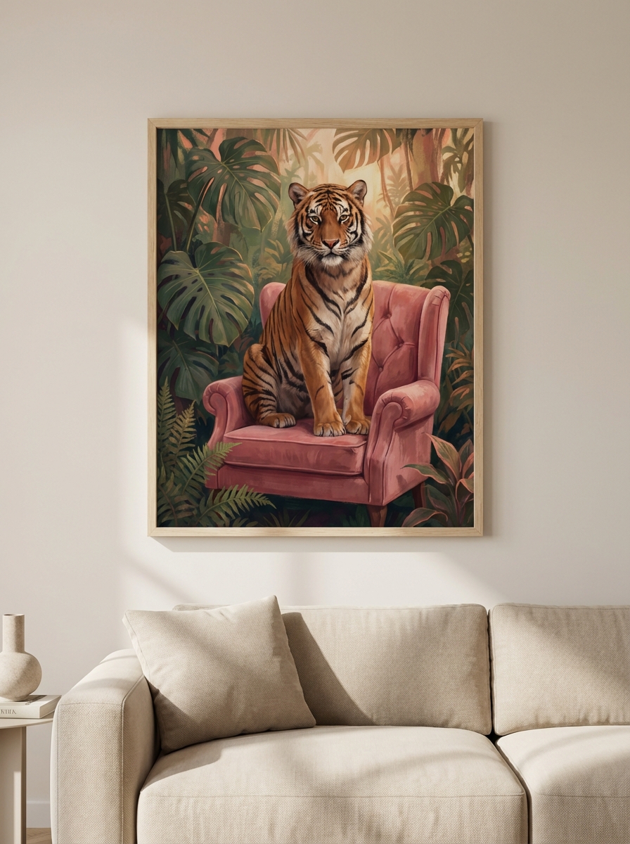 El Yapımı Kaplan Pembe Berjerde Sanat Baskısı