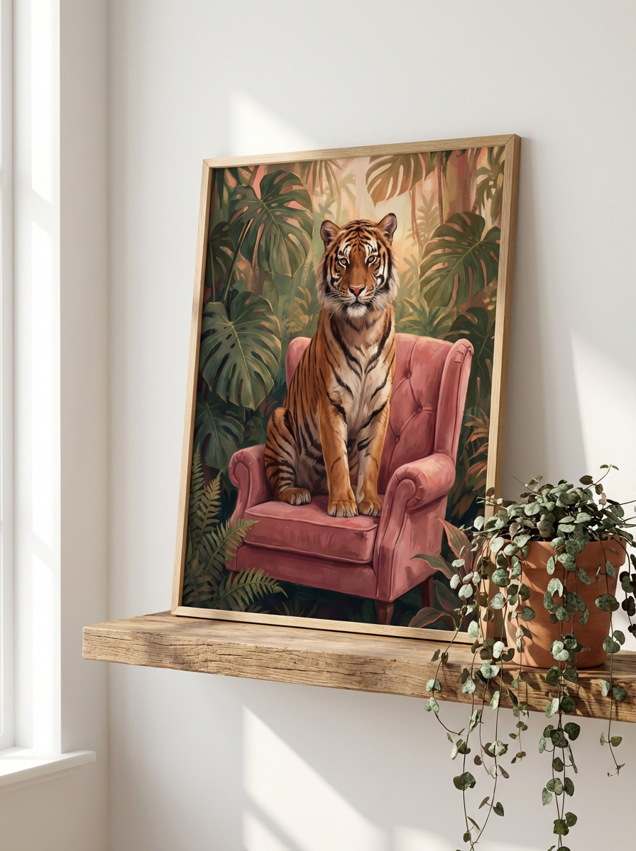 Şık Pembe Arka Planda Kaplan Sanatı