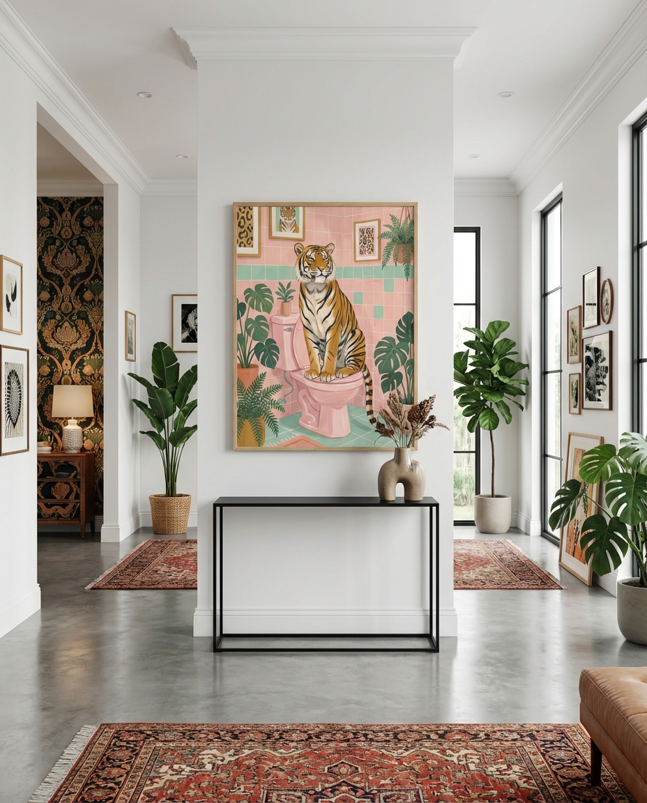 Kaplan Temalı Tuvalet Sanat Baskısı | Mizahi Dokunuş