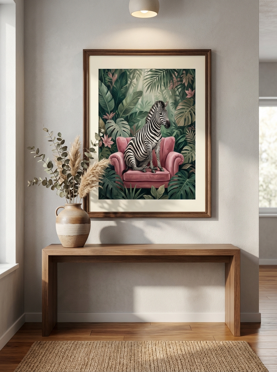 Pembe Koltuk Üzerinde Zebra - Yaratıcı İfadelere