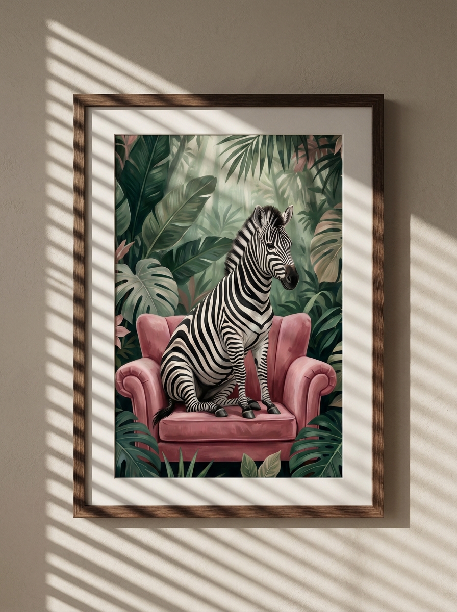 Zebra on Pembe Armchair Duvar Sanatı - Unique Dekorasyonu