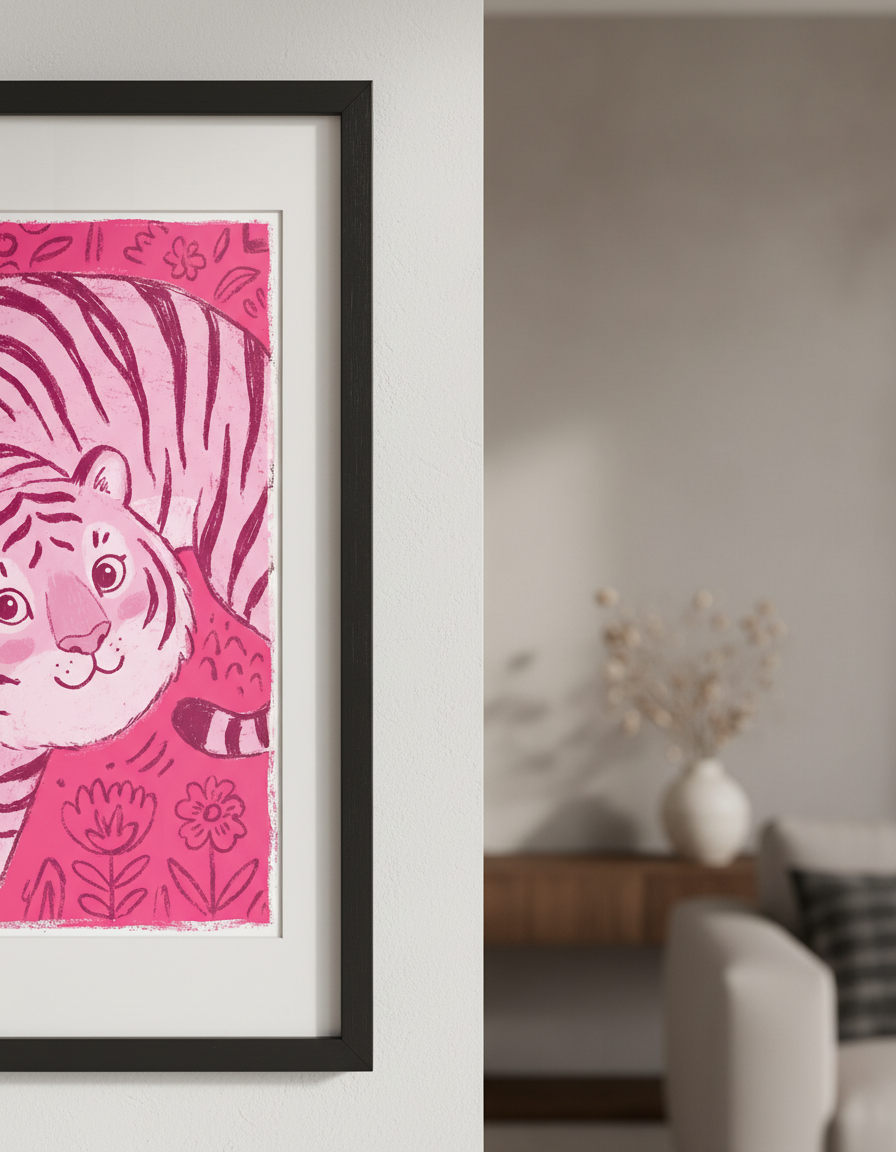 Pembe Kaplan Desenli Banyo Halısı