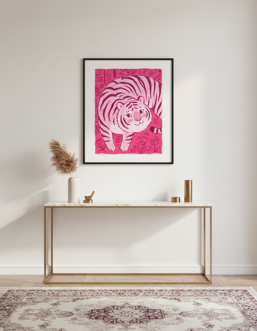 Pembe Tiger Maximalist Tablo Çerçevesi