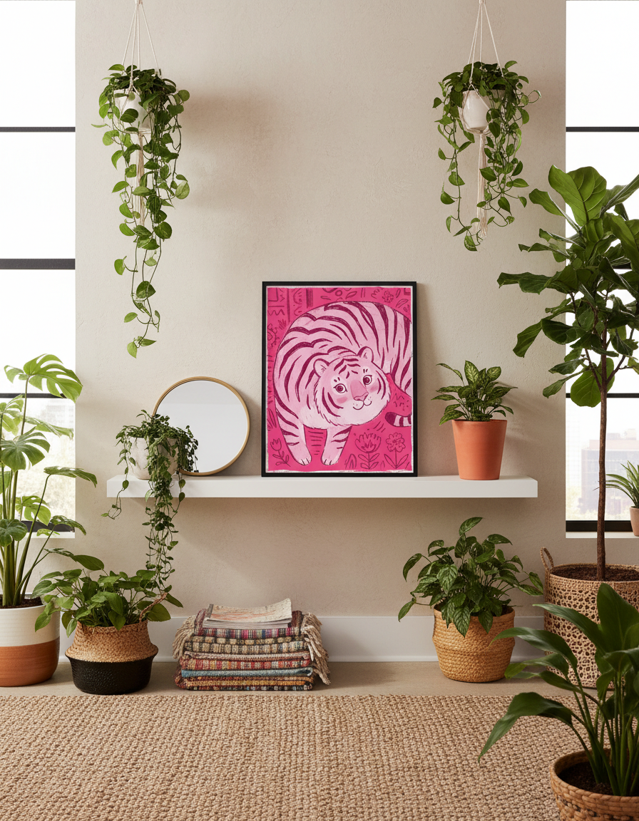 Pembe Kaplan Desenli Duvar Saati